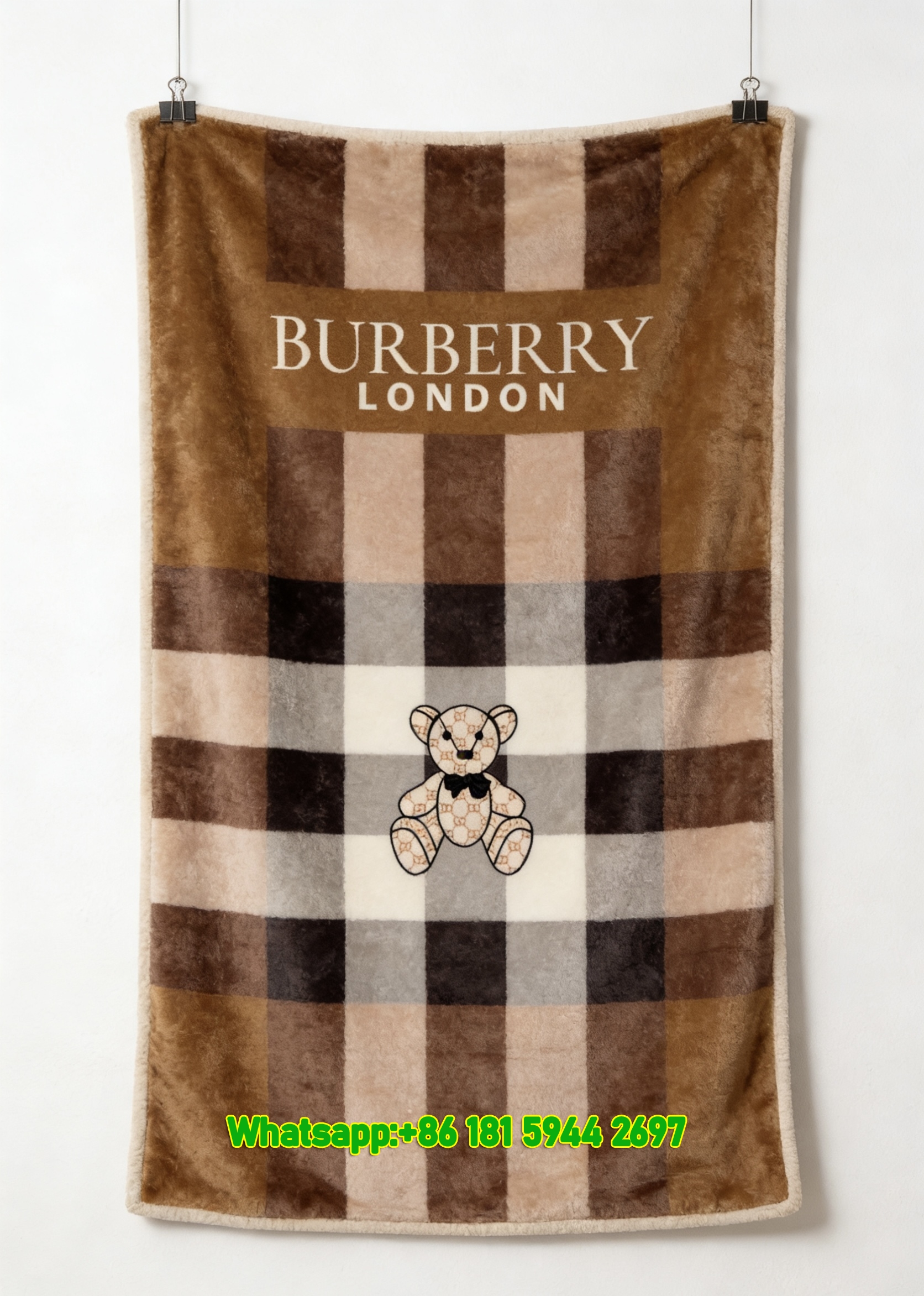 Burberry London Teddy Bear Plaid Flannel Throw Blanket B112